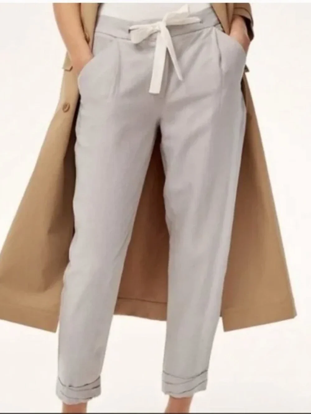 Aritzia Wilfred Allant Linen Blend Ashen High Waist Cropped Trousers